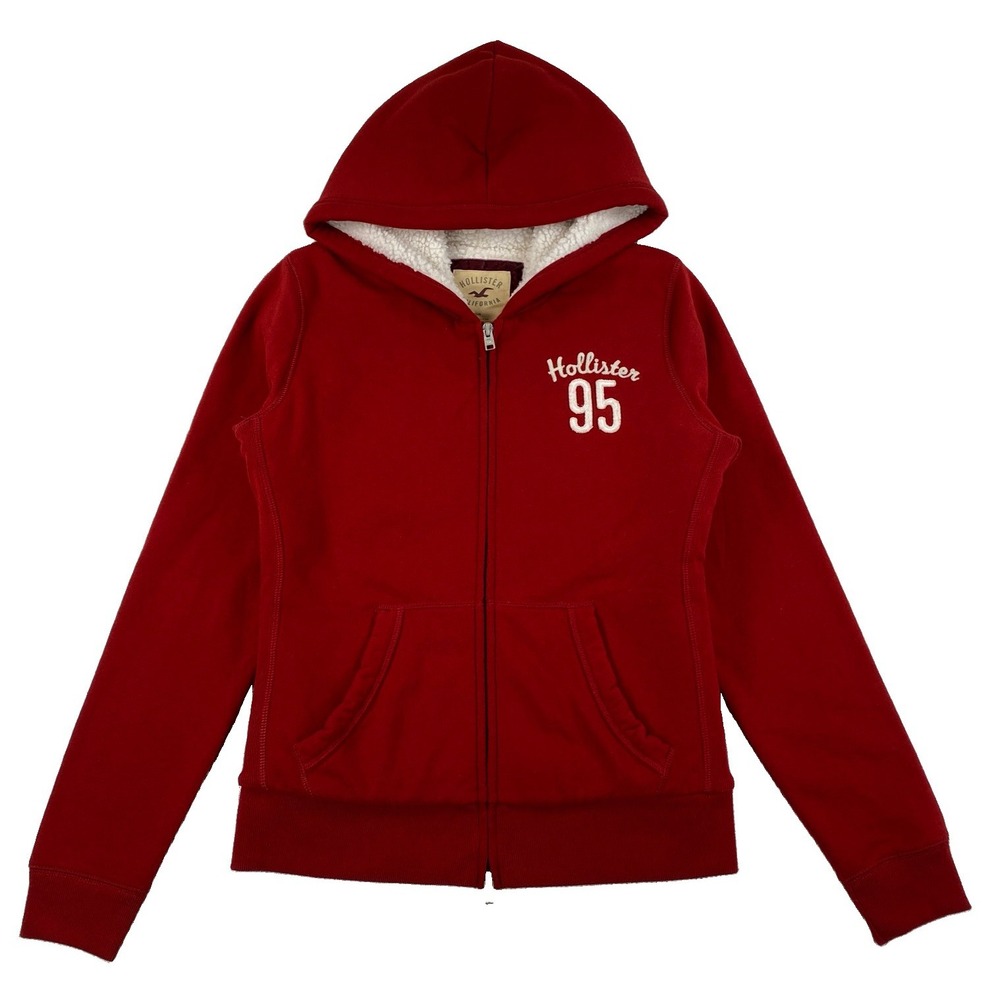 Hollister California 95 Sherpa Lined Hoodie Women's Medium Red NWT